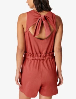 Sweaty Betty Harlow Tie-back Cotton-blend Playsuit -Women Clothing Store R03995065 COPPERPINK ALT03