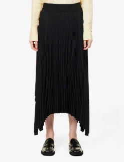 Joseph Ade Pleated Crepe Midi Skirt -Women Clothing Store R03995810 BLACK ALT02