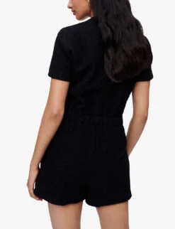 Maje Izola Buttoned Drawstring-waist Tweed Playsuit -Women Clothing Store R03996745 NOIRGRIS ALT03