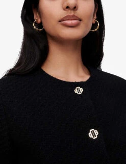 Maje Izola Buttoned Drawstring-waist Tweed Playsuit -Women Clothing Store R03996745 NOIRGRIS ALT04