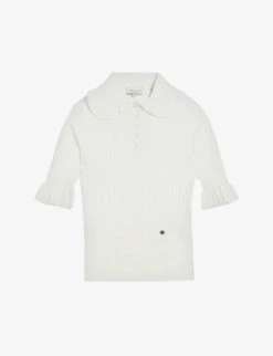 Ted Baker Kebella Frilled-collar Ribbed-knit Polo Shirt