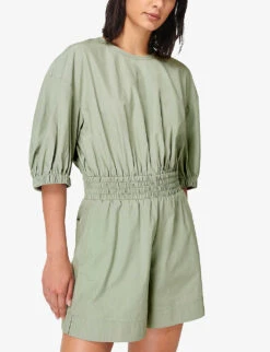 Sweaty Betty Loren Gathered-detail Lyocell And Cotton-blend Playsuit -Women Clothing Store R04000063 EAUDENILGREEN ALT02