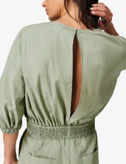 Sweaty Betty Loren Gathered-detail Lyocell And Cotton-blend Playsuit -Women Clothing Store R04000063 EAUDENILGREEN ALT04