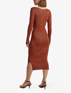 By Malina Tulip Ribbed Knitted Midi Dress -Women Clothing Store R04005513 MOCHA ALT02