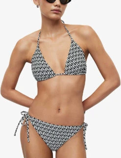 AllSaints Nico Monogram-print Stretch Recycled-nylon Bikini Bottoms -Women Clothing Store R04006601 BLACKWHITE ALT02