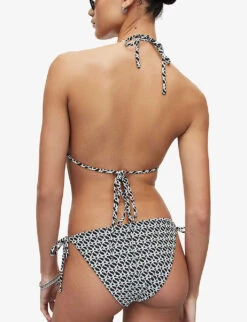 AllSaints Nico Monogram-print Stretch Recycled-nylon Bikini Bottoms -Women Clothing Store R04006601 BLACKWHITE ALT03