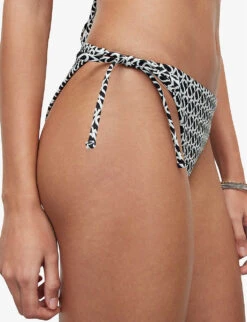 AllSaints Nico Monogram-print Stretch Recycled-nylon Bikini Bottoms -Women Clothing Store R04006601 BLACKWHITE ALT04