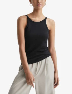Reiss Louisa Ribbed Stretch-cotton Cami Top -Women Clothing Store R04006629 BLACK ALT02