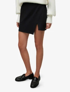 AllSaints Mea Asymmetric-hem Stretch-woven Mini Skirt -Women Clothing Store R04006670 BLACK ALT02