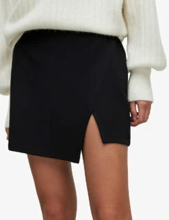 AllSaints Mea Asymmetric-hem Stretch-woven Mini Skirt -Women Clothing Store R04006670 BLACK ALT04