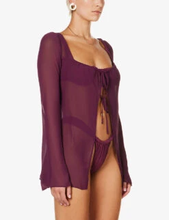 Provence Self-tie Woven Cover Up -Women Clothing Store R04006940 PRUNE ALT02