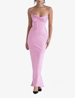 Charmaine Corset Satin Maxi Dress -Women Clothing Store R04011195 PINK ALT02