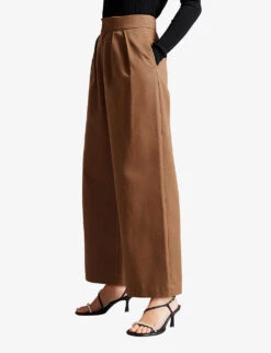 Ted Baker Oaklia Pleated Wide-leg Trousers -Women Clothing Store R04012252 TAN ALT02