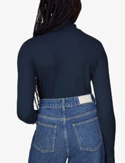 Whistles Ribbed Polo-neck Stretch-woven Top -Women Clothing Store R04044632 NAVY ALT03