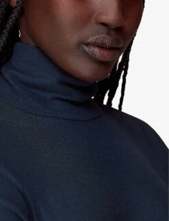 Whistles Ribbed Polo-neck Stretch-woven Top -Women Clothing Store R04044632 NAVY ALT04