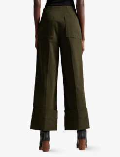 Ted Baker Liziya Wide-fit Stretch-cotton Turn-up Trousers -Women Clothing Store R04058154 DKGREEN ALT03