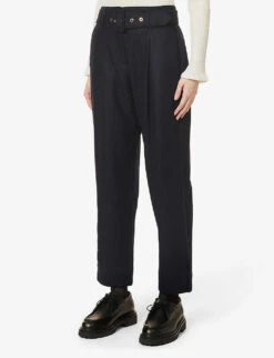 ME AND EM Mid-rise Tapered Wide-leg Wool-blend Trousers -Women Clothing Store R04058211 NAVY ALT02