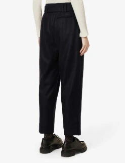 ME AND EM Mid-rise Tapered Wide-leg Wool-blend Trousers -Women Clothing Store R04058211 NAVY ALT03