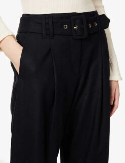 ME AND EM Mid-rise Tapered Wide-leg Wool-blend Trousers -Women Clothing Store R04058211 NAVY ALT04