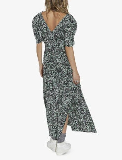 Ikks Cosmic Flower Graphic-print Woven Maxi Dress -Women Clothing Store R04063225 GREEN ALT02