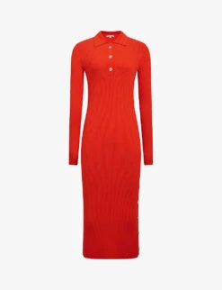 Reiss Press Stud-embellished Ribbed Knitted Midi Dress