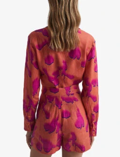 Reiss Corrine Floral-print Tie-front Woven Top -Women Clothing Store R04068148 PINKORANGE ALT03