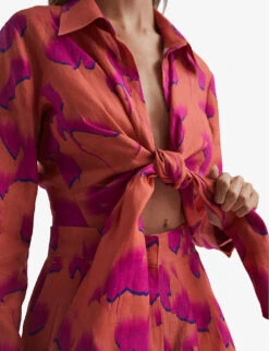 Reiss Corrine Floral-print Tie-front Woven Top -Women Clothing Store R04068148 PINKORANGE ALT04