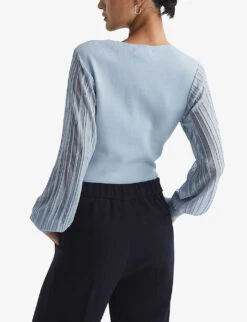 Reiss Brooklyn Balloon-sleeve Woven Top -Women Clothing Store R04068254 LIGHTBLUE ALT03