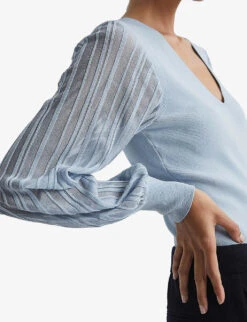 Reiss Brooklyn Balloon-sleeve Woven Top -Women Clothing Store R04068254 LIGHTBLUE ALT04