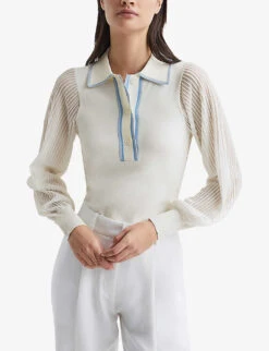 Reiss Fran Oversized Collar Woven Top -Women Clothing Store R04068257 IVORY ALT02