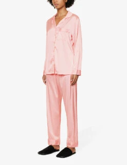 Tonal Piped Relaxed-fit Stretch-satin Pyjama Set -Women Clothing Store R04071177 ROSE ALT02