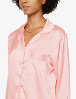 Tonal Piped Relaxed-fit Stretch-satin Pyjama Set -Women Clothing Store R04071177 ROSE ALT04