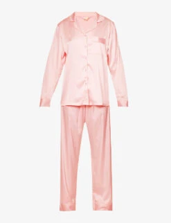 Tonal Piped Relaxed-fit Stretch-satin Pyjama Set