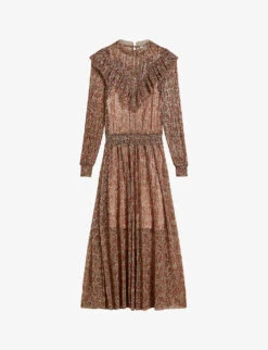 Ted Baker Debbix Floral-print Metallic-woven Midi Dress