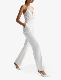 Reiss Cora Lace-bodice Stretch-woven Jumpsuit 7 Reiss Cora Lace-bodice Stretch-woven Jumpsuit -Women Clothing Store R04075258 IVORY ALT02