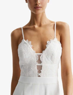 Reiss Cora Lace-bodice Stretch-woven Jumpsuit 9 Reiss Cora Lace-bodice Stretch-woven Jumpsuit -Women Clothing Store R04075258 IVORY ALT04