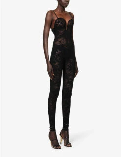 ALAIA Sweetheart-neck Semi-sheer Knitted Jumpsuit -Women Clothing Store R04076367 NOIRALAIA ALT02