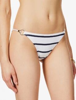Stripe Ring-embellished Stretch-woven Bikini Bottoms -Women Clothing Store R04077234 NAUTICAL ALT02