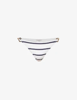 Stripe Ring-embellished Stretch-woven Bikini Bottoms