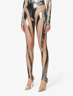 Mugler Mesh-panel Slim-fit High-rise Stretch-woven Leggings -Women Clothing Store R04078202 CHROMENUDE01 ALT02