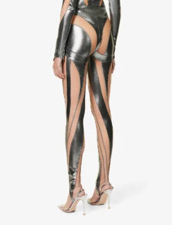 Mugler Mesh-panel Slim-fit High-rise Stretch-woven Leggings -Women Clothing Store R04078202 CHROMENUDE01 ALT03