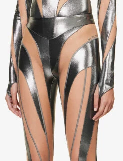 Mugler Mesh-panel Slim-fit High-rise Stretch-woven Leggings -Women Clothing Store R04078202 CHROMENUDE01 ALT04