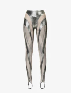 Mugler Mesh-panel Slim-fit High-rise Stretch-woven Leggings