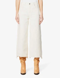 Paige Frankie Raw-hem Wide-leg High-rise Stretch-denim Jeans -Women Clothing Store R04078776 DESERTDUNEDESTRUCTED ALT02