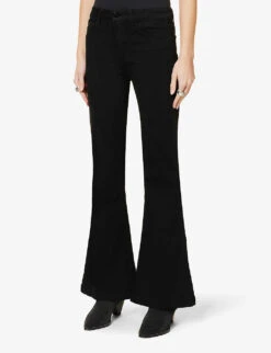 Paige Brand-patch Flared-leg High-rise Rayon-blend Jeans -Women Clothing Store R04078804 BLACKSHADOW ALT02