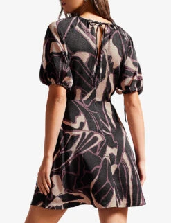Ted Baker Gilliaa Abstract-print Puff-sleeved Woven Mini Dress -Women Clothing Store R04082053 BLACK ALT02