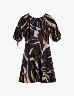 Ted Baker Gilliaa Abstract-print Puff-sleeved Woven Mini Dress