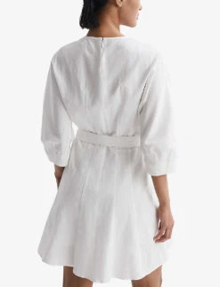 Reiss Freida Tie-neck Lyocell-blend Mini Dress -Women Clothing Store R04082304 CREAM ALT03