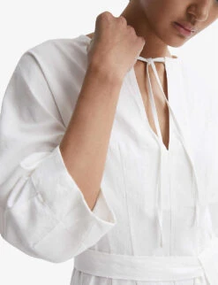 Reiss Freida Tie-neck Lyocell-blend Mini Dress -Women Clothing Store R04082304 CREAM ALT04