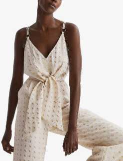 Reiss Scarlet Metallic-embroidery Woven Jumpsuit -Women Clothing Store R04082333 IVORY ALT02
